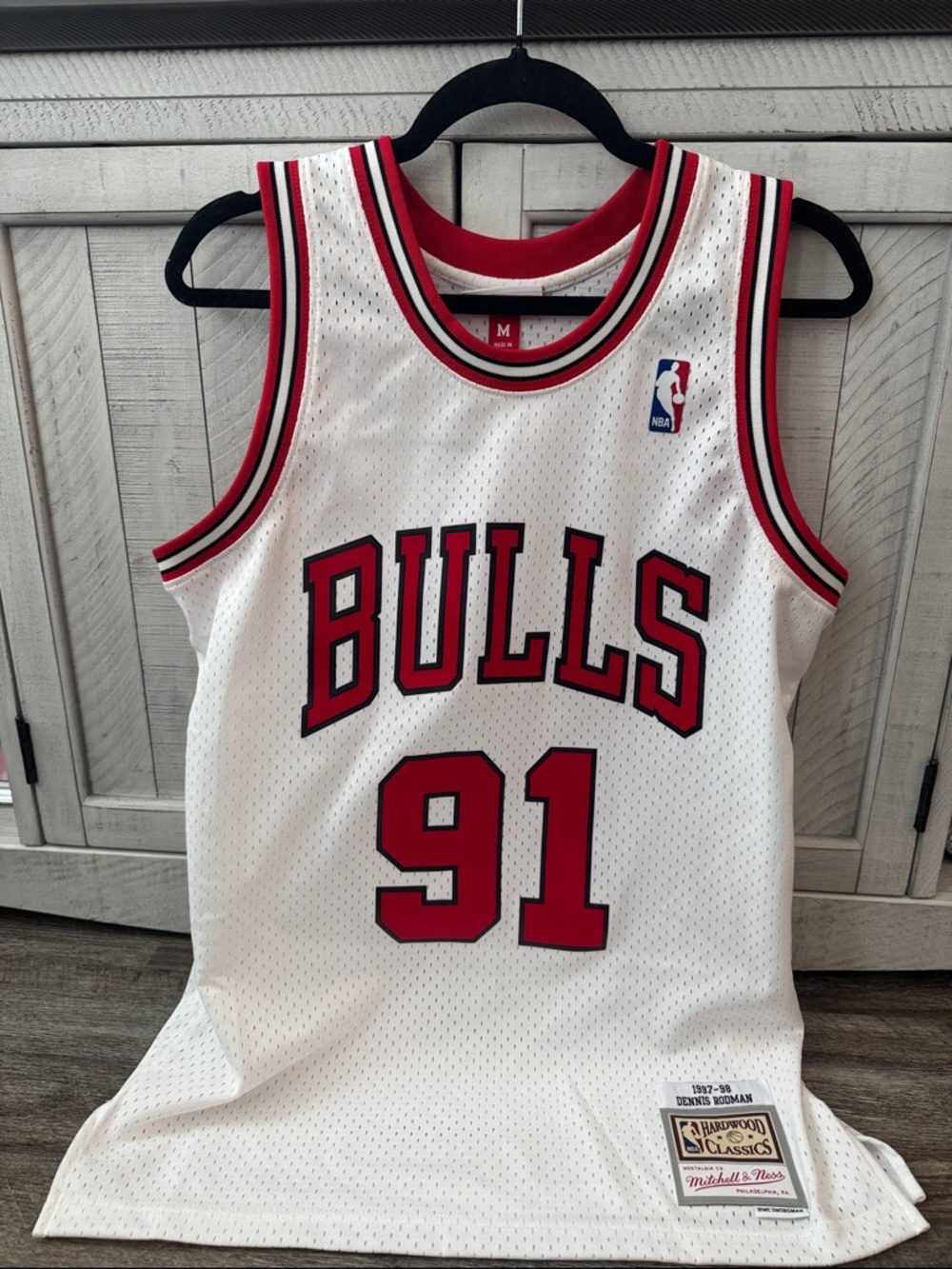 Mitchell & Ness White Red Dennis Rodman #91 Jersey